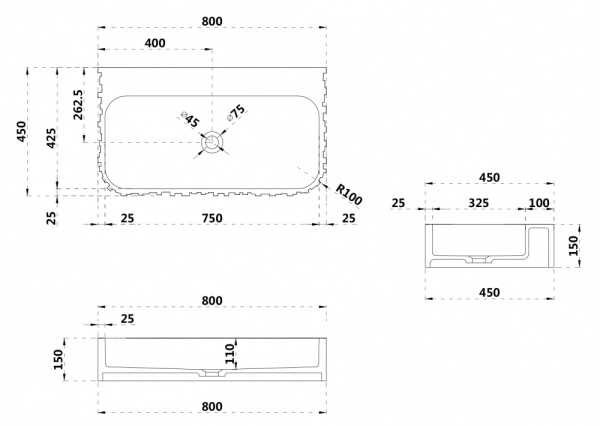 Раковина  прямоугольная Abber STEIN AS2652-0.8 искусственный камень цвет белый матовый
