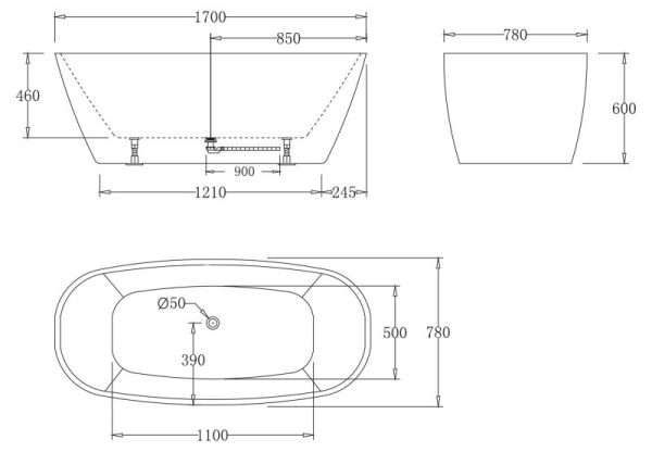 Акриловая ванна отдельностоящая BelBagno  BB72-1700-W0 170x80 овальная цвет белый
