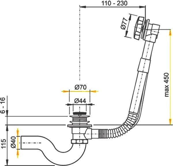 Слив-перелив TIMO 8003 gold полуавтомат, золото