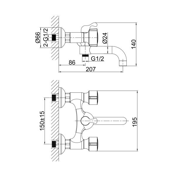 Смеситель для ванны или душа D&K Hessen DA1413241 настенный 
без термостата хром