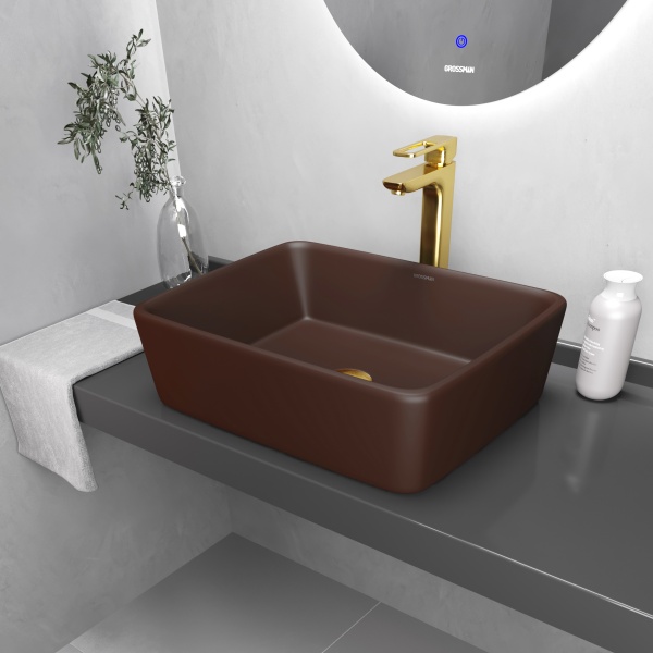 Раковина  прямоугольная Grossman Color GR-3016BRM фаянс цвет коричневый матовый