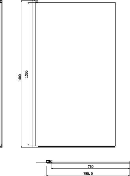 Шторка для ванны распашная  Damixa Skyline DX35WBS-D080-140MT 80 см, стекла прозрачные, профиль хром