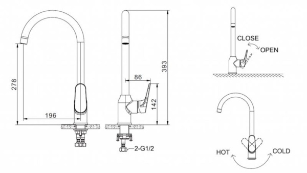 Смеситель для кухни Bravat Eler F7191238CP-RUS без подключения к фильтру хром