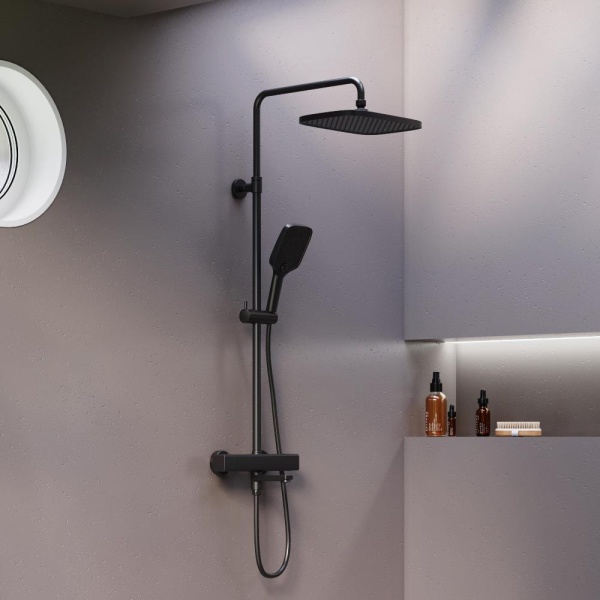 Душевая система со смесителем Damixa Gala 953810300 монтаж настенная с термостатом черный матовый
