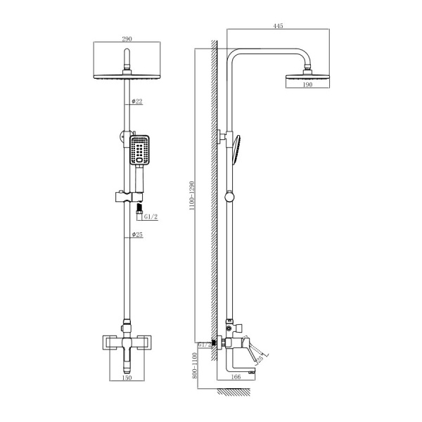 Душевая система со смесителем D&K Rhein DA1493741B14 монтаж настенная без термостата хром