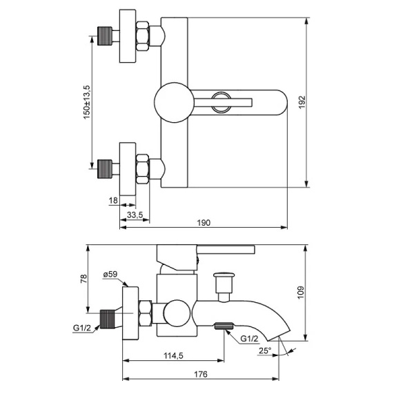 Смеситель для ванны или душа Damixa Scandinavian Pure 361000500 настенный 
без термостата розовое золото матовое
