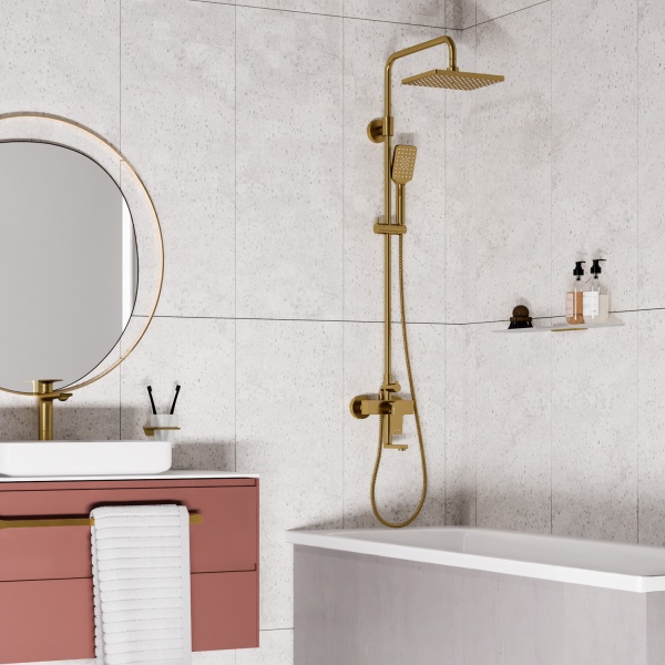 Душевая система со смесителем Wasserkraft Aisch A15501 монтаж настенная без термостата золото