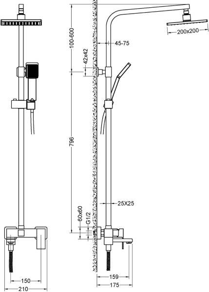 Душевая система со смесителем Timo Selene SX-2013/03 монтаж настенная без термостата черный