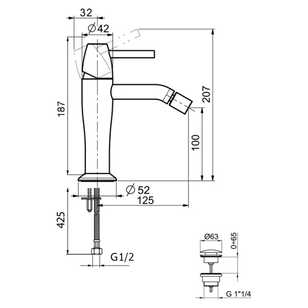 Смеситель для биде Webert Opera moderna OE840102560 латунь черный