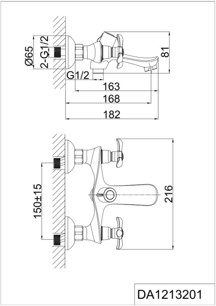 Смеситель для ванны или душа D&K Hessen.Documenta DA1213201 настенный 
без термостата хром