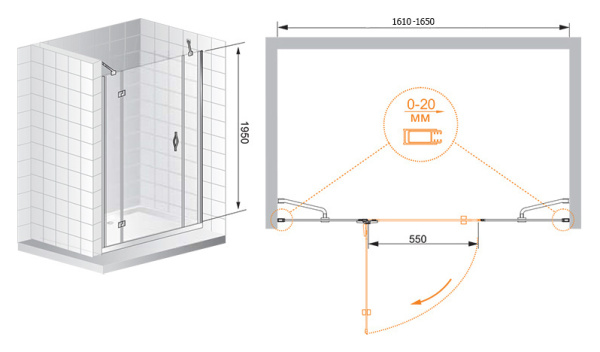 Душевая дверь Cezares Bergamo BERGAMO-B-13-80+60/30-C-Cr-L 90 см стекла прозрачные, профиль хром