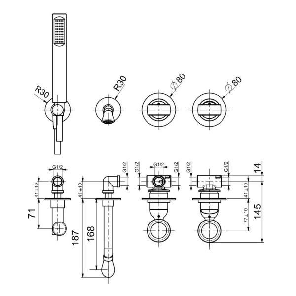 Смеситель для ванны или душа Webert Opera OA860312010 встраиваемый в стену 
без термостата золото