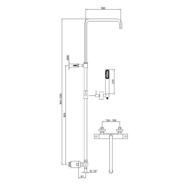 Душевая система со смесителем Webert Elio EL980508560 монтаж настенная с термостатом черный