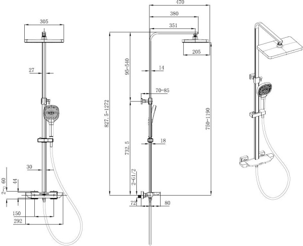 Душевая система со смесителем Allen Brau Infinity 3.0 5.21030-31 монтаж настенная без термостата черный матовый
