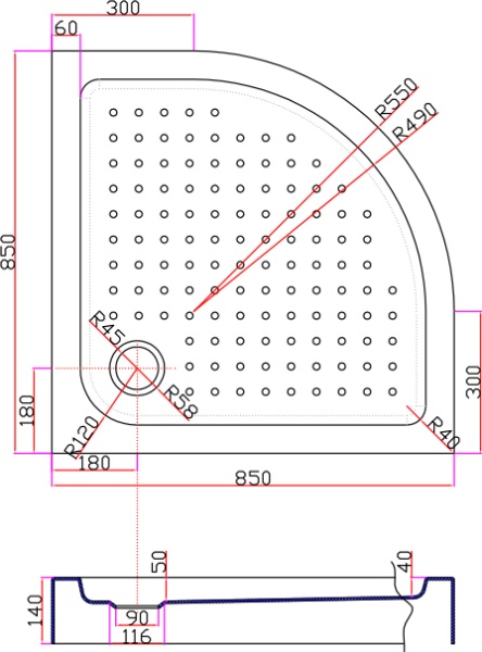 Душевой поддон низкий Cezares Tray TRAY-A-R-85-550-15-W четверть круга акрил 85x85 белый