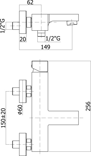 Смеситель для ванны или душа Paffoni Elle EL022NO настенный 
без термостата 