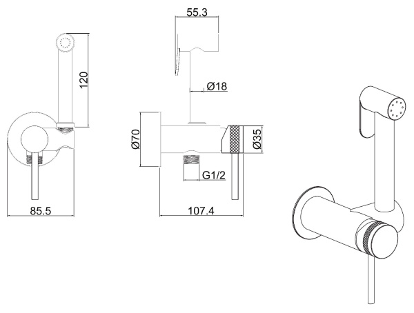 Гигиенический душ Allen Brau Priority 2.0 5.31029-31 встраиваемый в стену черный матовый