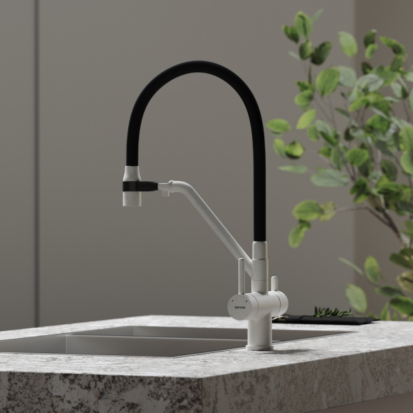 Смеситель для кухни Sancos Dora SC4003GR с подключением к фильтру белый гранит