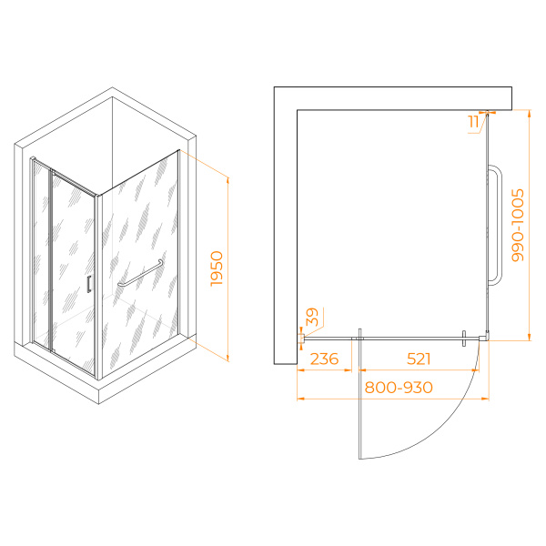 Душевой угол RGW Passage PA-078-1 3508078180-11 прямоугольный 80x100 стекла прозрачные, профиль хром