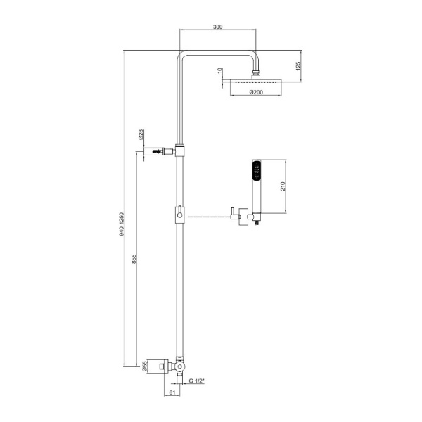 Душевая система со смесителем Webert Elio EL980507560METAL монтаж настенная с термостатом черный