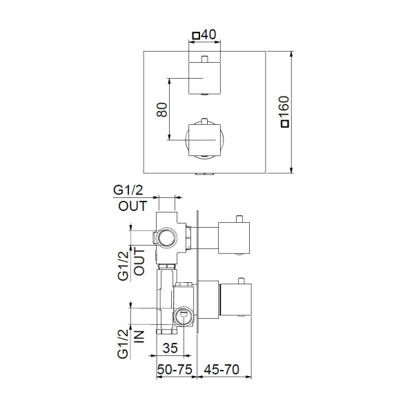 Смеситель для душа Webert Pegaso PE970903015 встраиваемый в стену 
с термостатом хром