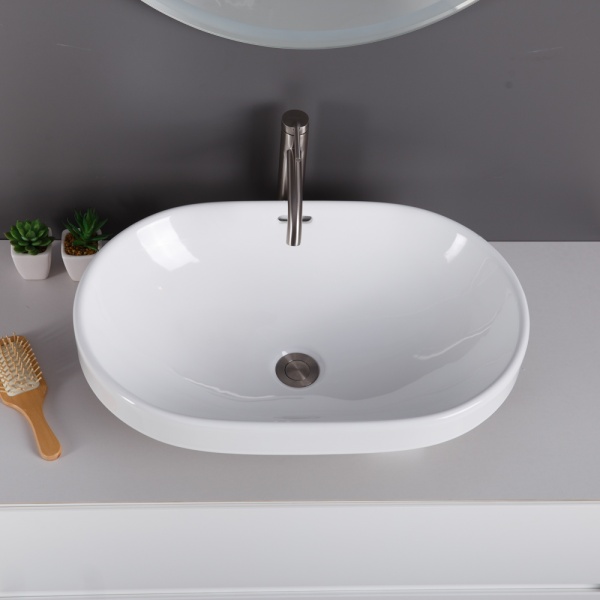 Раковина полувстраиваемая овальная BelBagno  BB1004 фаянс цвет белый