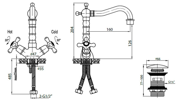 Смеситель для раковины Cezares Retro RETRO-C-LS2-03 