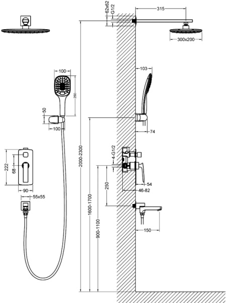 Душевая система со смесителем Timo Helmi SX-4099/03SM монтаж встраиваемая в стену без термостата черный