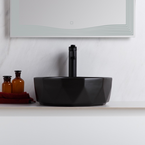 Раковина накладная круглая BelBagno  BB1409H301 фаянс цвет черный матовый
