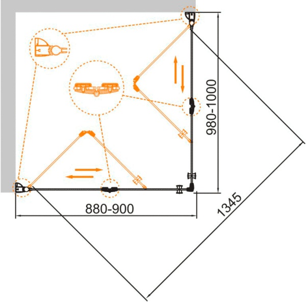 Душевой угол Cezares Eco ECO-O-ASH-2-90/100-C-Cr прямоугольная  стекла прозрачные, профиль хром