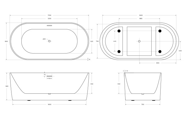 Акриловая ванна отдельностоящая BelBagno  BB411-1700-800 170x80 овальная цвет белый