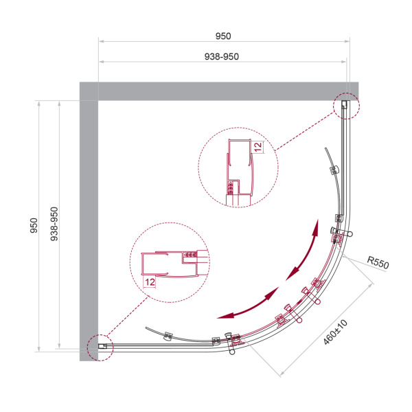 Душевой угол BelBagno Uno UNO-195-R-2-95-C-Cr четверть круга 95x95 стекла прозрачные, профиль хром