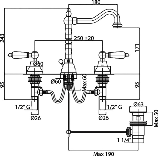 Смеситель для раковины Cezares First FIRST-BLS2-03/24-Bi 