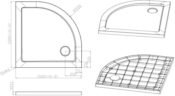 Душевой поддон низкий Cezares SMC TRAY-M-R-100-550-35-W четверть круга   белый