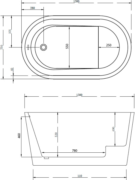 Акриловая ванна Abber  AB9277 130x75