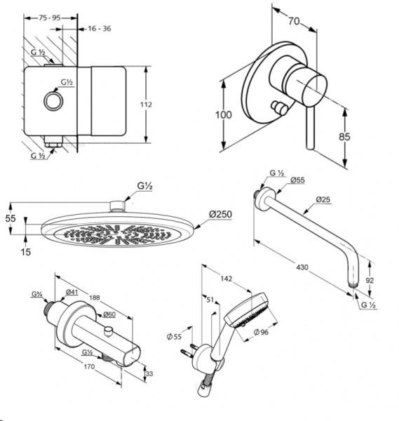 Душевая система со смесителем Kludi Bozz 386310576 монтаж встраиваемая в стену без термостата хром