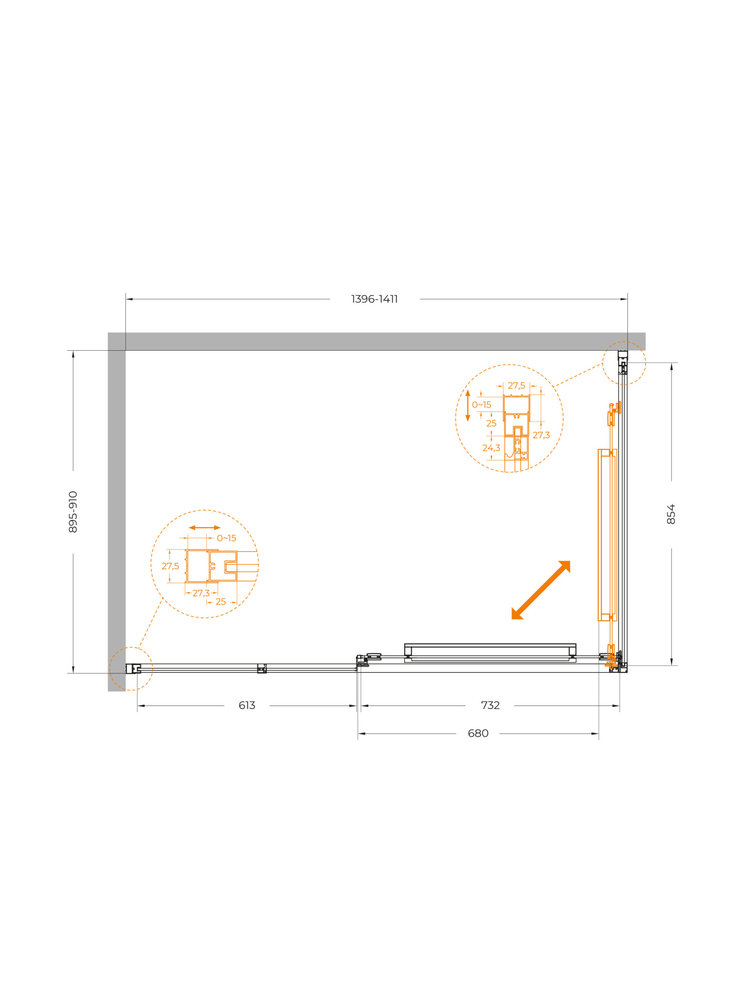 Душевой угол Cezares Lux LUX-AH-FS-11-140/90-C-CR прямоугольный 140x90 стекла прозрачные, профиль хром