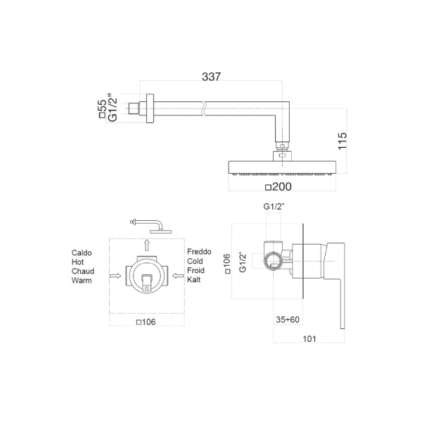 Душевая система со смесителем Webert Pegaso PE890102560 монтаж встраиваемая в стену без термостата черный