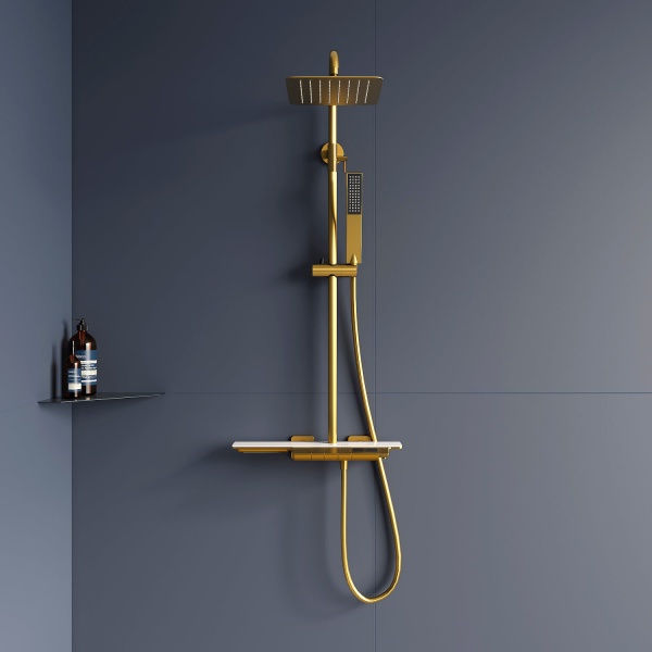 Душевая система со смесителем RGW Shower Panels 51140134-06 монтаж настенная с термостатом золото