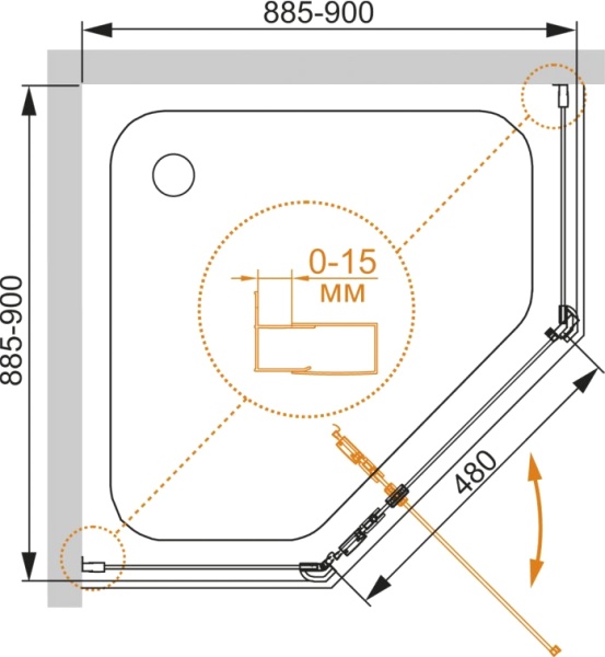 Душевой угол Cezares Eco ECO-O-P-1-90-C-NERO пятиугольная  стекла прозрачные, профиль черный