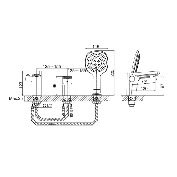 Смеситель для ванны D&K Berlin DA1434915 на борт ванны 
без термостата черный