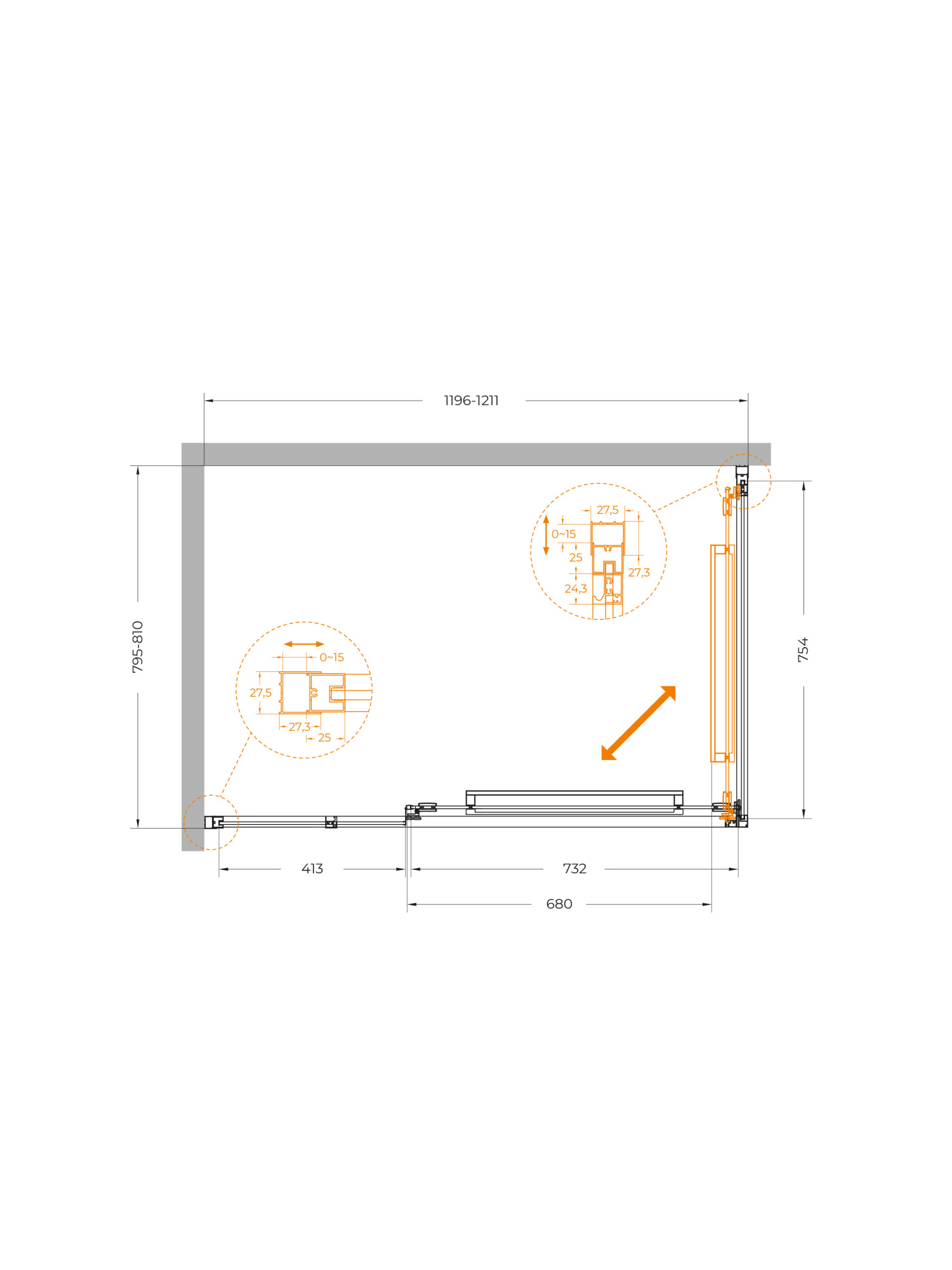 Душевой угол Cezares Lux LUX-AH-FS-11-120/80-C-CR прямоугольный 120x80 стекла прозрачные, профиль хром