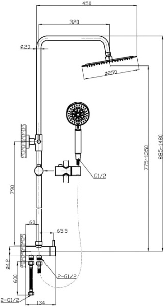 Душевая система без смесителя BelBagno Ancona ANCONA-DOC2FD-CRM монтаж   