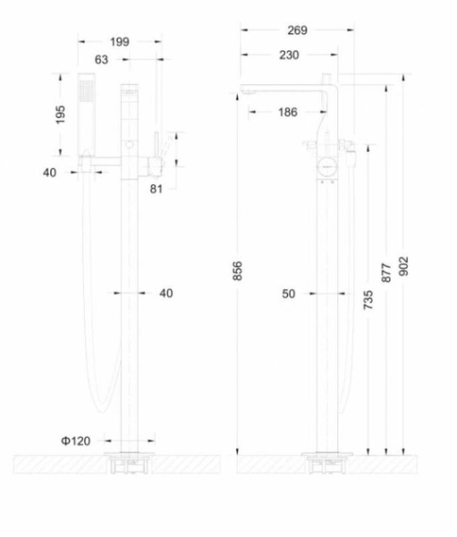 Смеситель для ванны Bravat Arc F66061C-B3-ENG напольный 
без термостата хром
