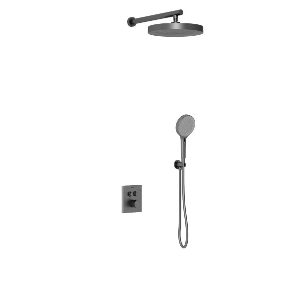Душевая система со смесителем Vincea  VSFW-3I21T2GM монтаж встраиваемая в стену с термостатом вороненая сталь