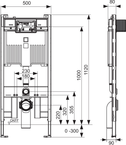 Инсталляция для подвесного унитаза TECE Profil 9300500 