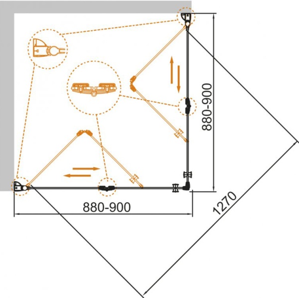 Душевой угол Cezares Eco ECO-O-AS-2-90-C-Cr квадратная   стекла прозрачные, профиль хром