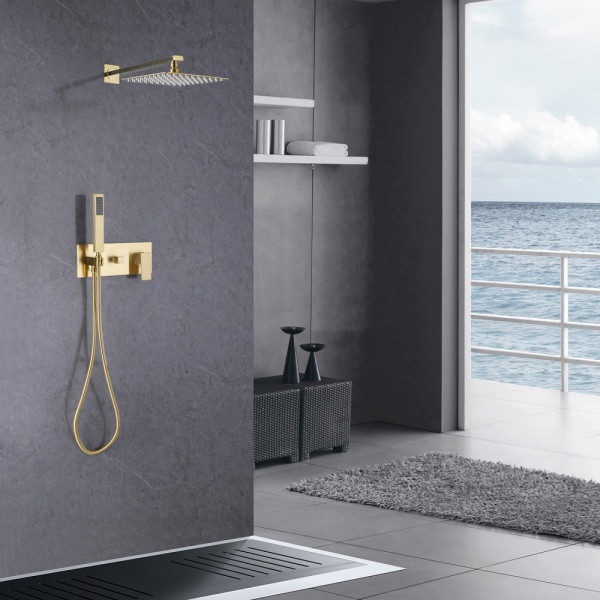 Душевая система со смесителем Abber Daheim AF8218G монтаж встраиваемая  в стену без термостата матовое золото