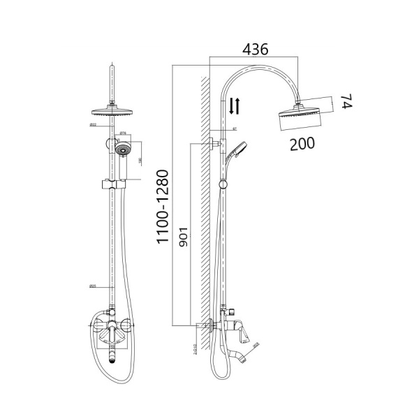 Душевая система со смесителем D&K Rhein DA1343701C11 монтаж настенная без термостата хром