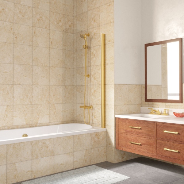 Шторка для ванны распашная  Vegas Glass EV Lux EV LUX 75 09 01 R 75 см, стекла прозрачные, профиль золото